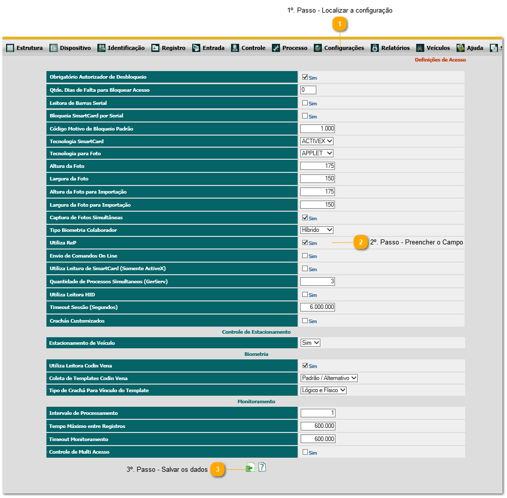 2.10. Como configurar a utilização de equipamentos ReP