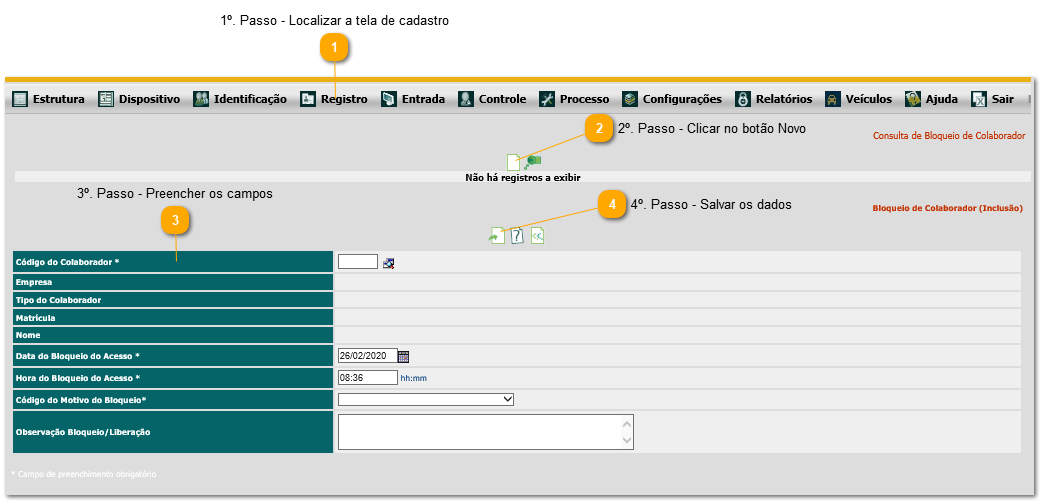 4.16. Como realizar um bloqueio de um colaborador
