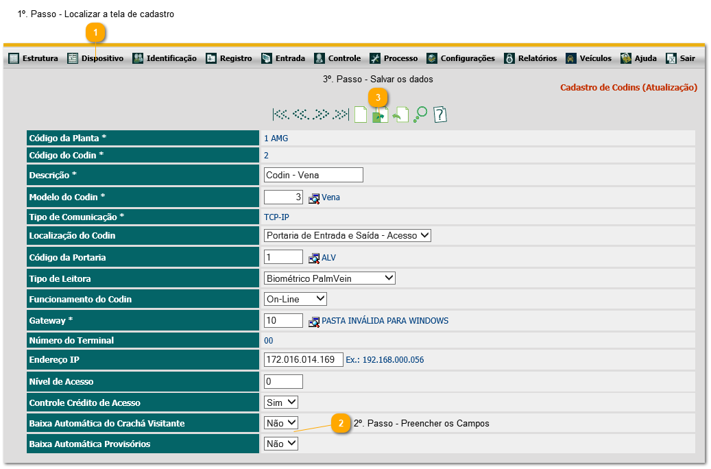 5.36. Como configurar baixa automatica de crachás cofre