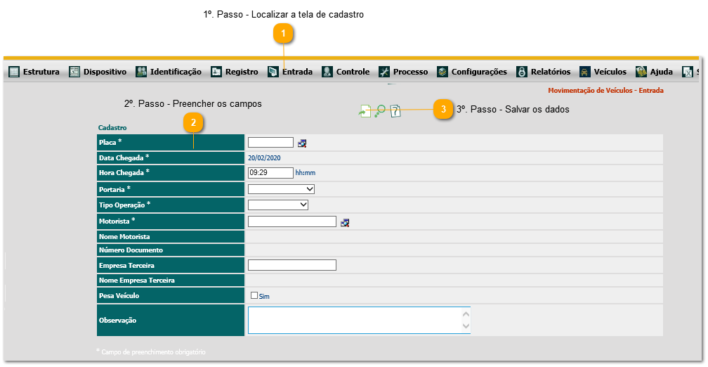 6.14. Como registrar entrada de veiculos