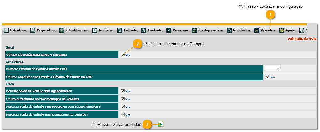 8.14. Como realizar controle de veiculos e carga e descarga
