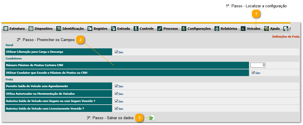 2.11. Como configurar padrões de frota