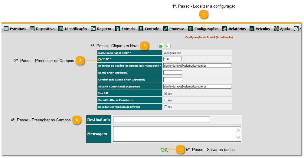 2.5. Como configurar o serviço de e-mail do sistema